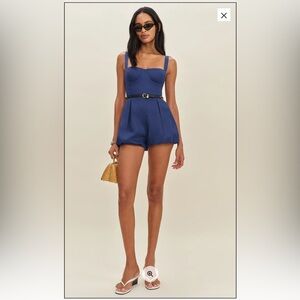 Reformation Lydia Linen Romper Blue - Size 0 (never worn; new)